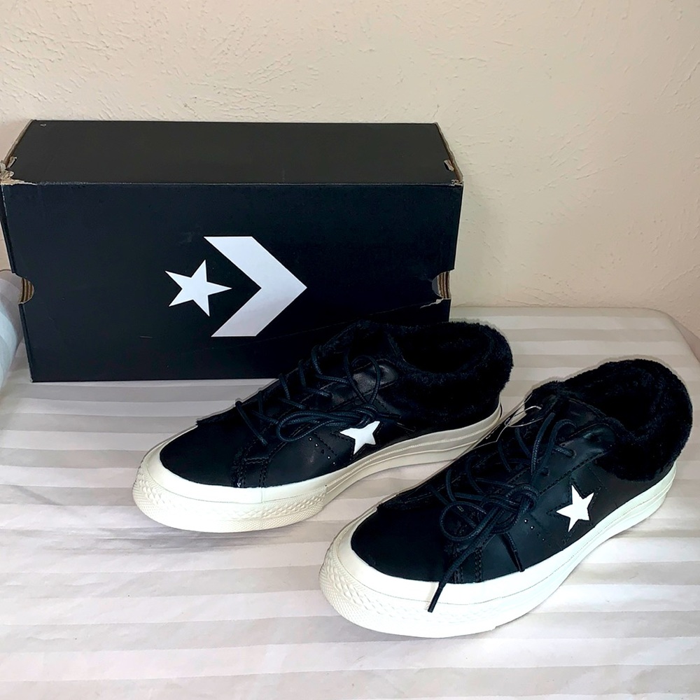 Converse Black Sneakers with White Star and Cream Sole